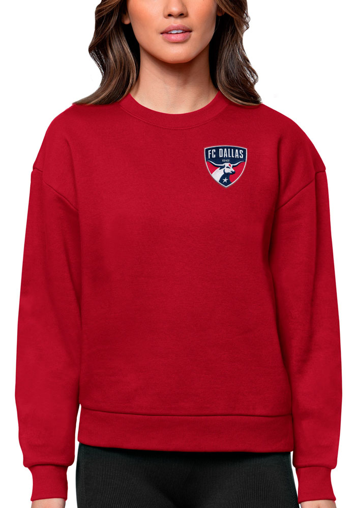 Antigua FC Dallas Womens Red Victory Crew Sweatshirt, Red, 65% COTTON / 35% POLYESTER, Size XL