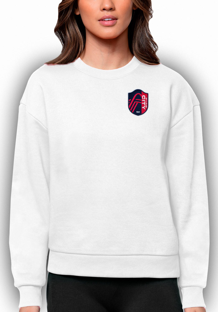 Antigua St Louis City SC Womens White Victory Crew Sweatshirt, White, 65% COTTON / 35% POLYESTER, Size XL