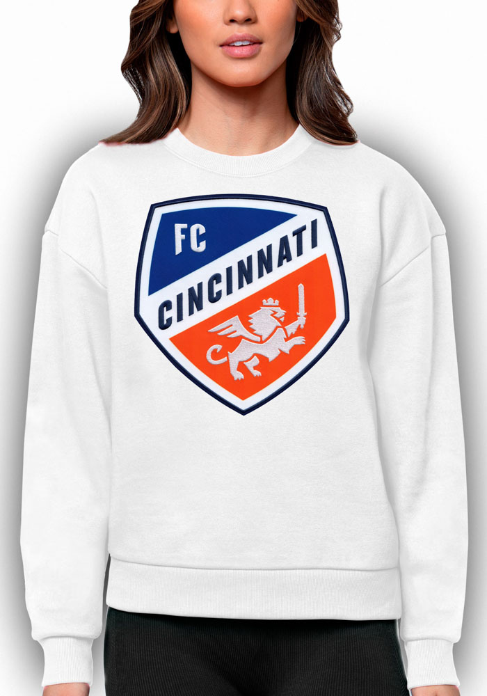 Antigua FC Cincinnati Womens White Victory Crew Sweatshirt, White, 65% COTTON / 35% POLYESTER, Size XL