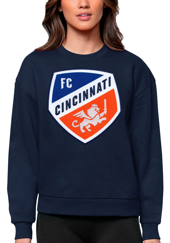 Antigua FC Cincinnati Womens Navy Blue Victory Crew Sweatshirt, Navy Blue, 65% COTTON / 35% POLYESTER, Size XL