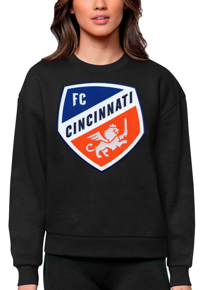 Antigua FC Cincinnati Womens Black Victory Crew Sweatshirt, Black, 65% COTTON / 35% POLYESTER, Size XL