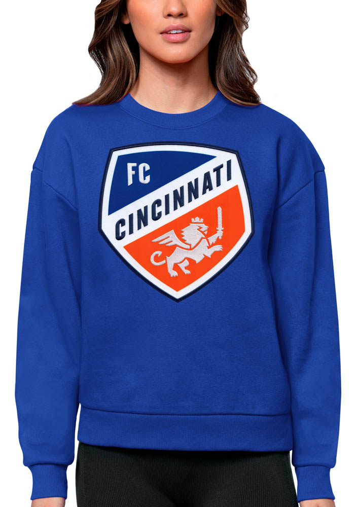 Antigua FC Cincinnati Womens Blue Victory Crew Sweatshirt, Blue, 65% COTTON / 35% POLYESTER, Size XL