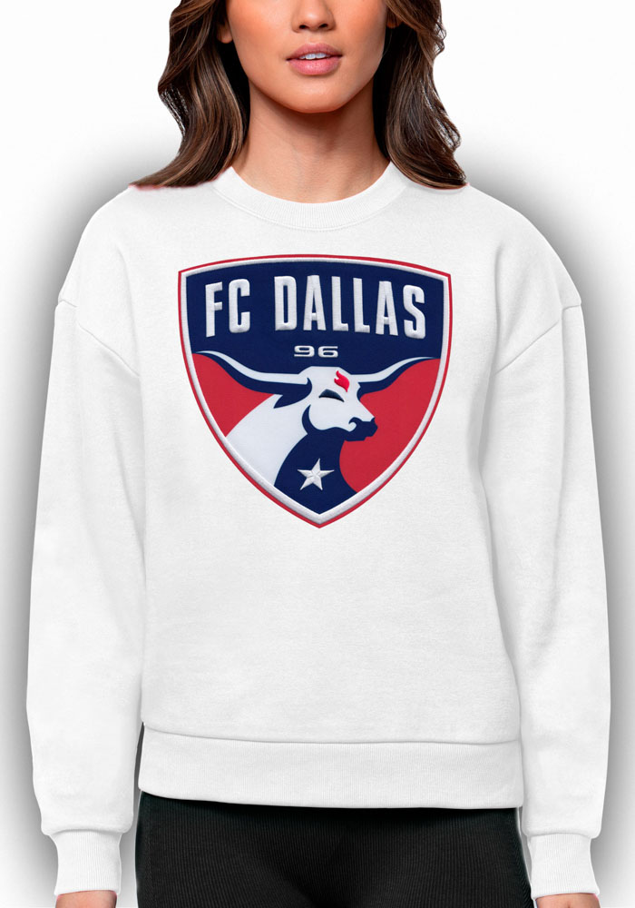 Antigua FC Dallas Womens White Victory Crew Sweatshirt, White, 65% COTTON / 35% POLYESTER, Size XL