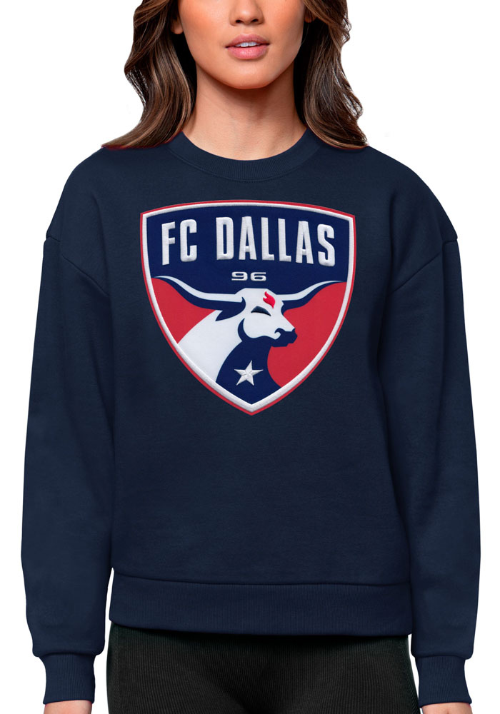 Antigua FC Dallas Womens Navy Blue Victory Crew Sweatshirt, Navy Blue, 65% COTTON / 35% POLYESTER, Size XL