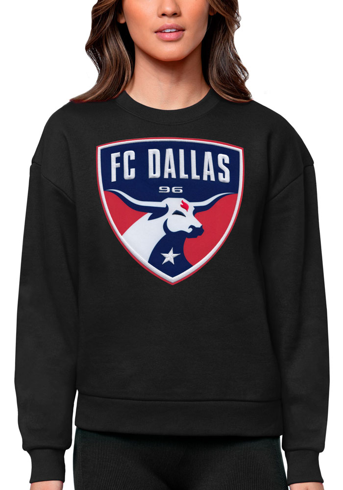 Antigua FC Dallas Womens Black Victory Crew Sweatshirt, Black, 65% COTTON / 35% POLYESTER, Size XL