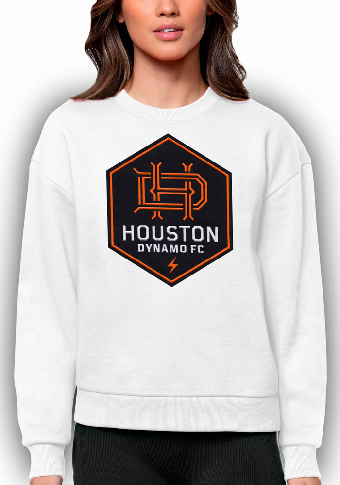 Antigua Houston Dynamo Womens White Victory Crew Sweatshirt, White, 65% COTTON / 35% POLYESTER, Size XL