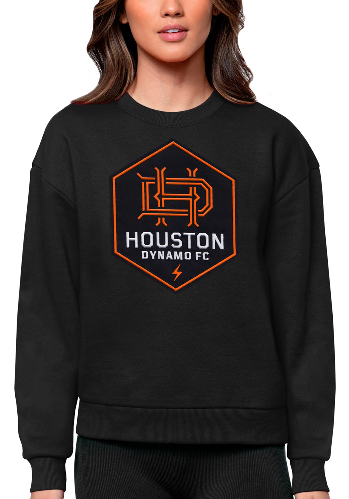 Antigua Houston Dynamo Womens Black Victory Crew Sweatshirt, Black, 65% COTTON / 35% POLYESTER, Size XL