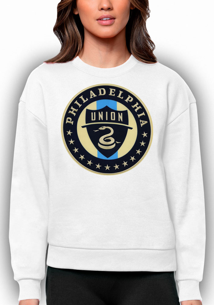 Antigua Philadelphia Union Womens White Victory Crew Sweatshirt, White, 65% COTTON / 35% POLYESTER, Size XL