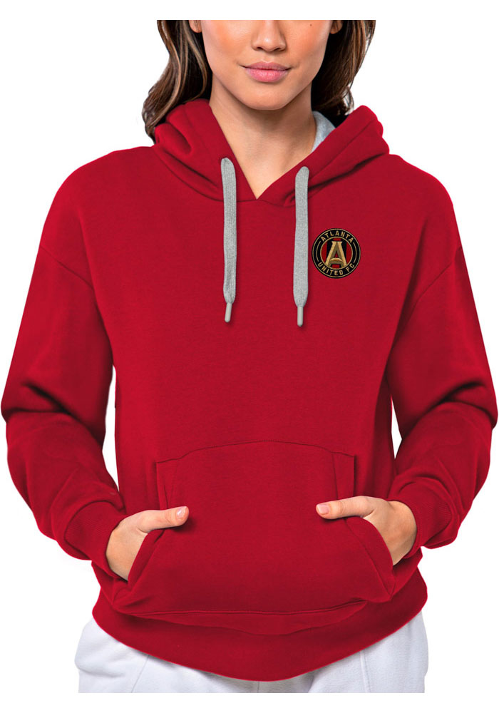 Antigua Atlanta United FC Womens Red Victory Hooded Sweatshirt, Red, 65% COTTON / 35% POLYESTER, Size XL