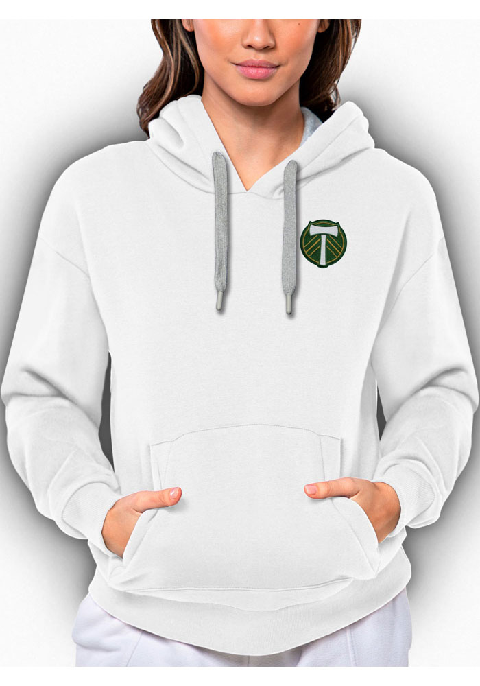 Antigua Portland Timbers Womens White Victory Hooded Sweatshirt, White, 65% COTTON / 35% POLYESTER, Size XL