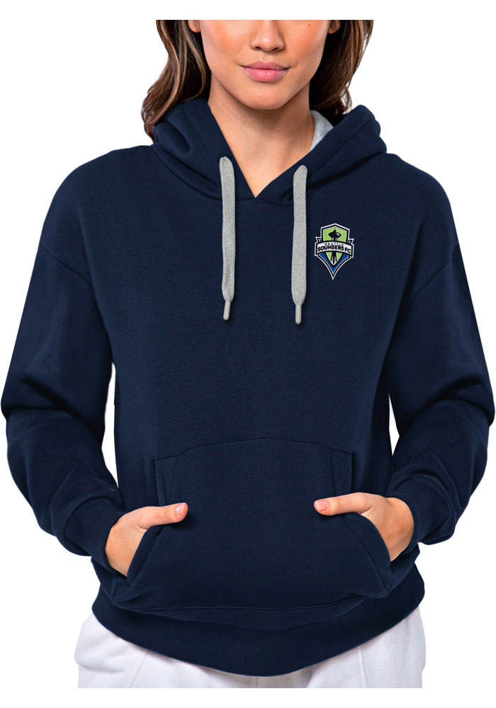 Antigua Seattle Sounders FC Womens Navy Blue Victory Hooded Sweatshirt, Navy Blue, 65% COTTON / 35% POLYESTER, Size XL