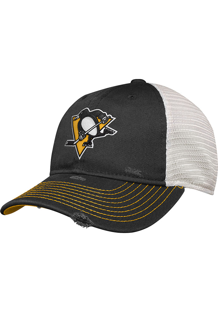 Pittsburgh Penguins Black Unstructured Slouch Trucker Youth Adjustable Hat, Black, COTTON/POLY BLEND, Size YOUTH