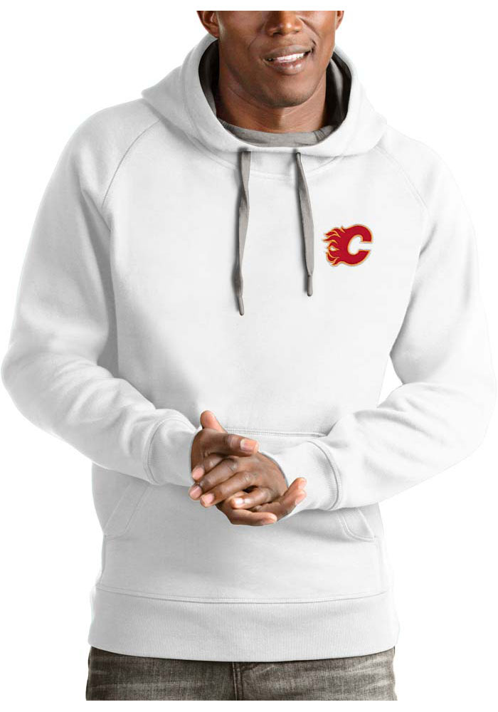Antigua Calgary Flames Mens White Victory Long Sleeve Hoodie, White, 52% COT / 48% POLY, Size XL
