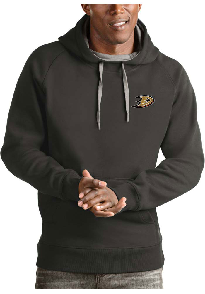 Antigua Anaheim Ducks Mens Charcoal Victory Long Sleeve Hoodie, Charcoal, 52% COT / 48% POLY, Size XL