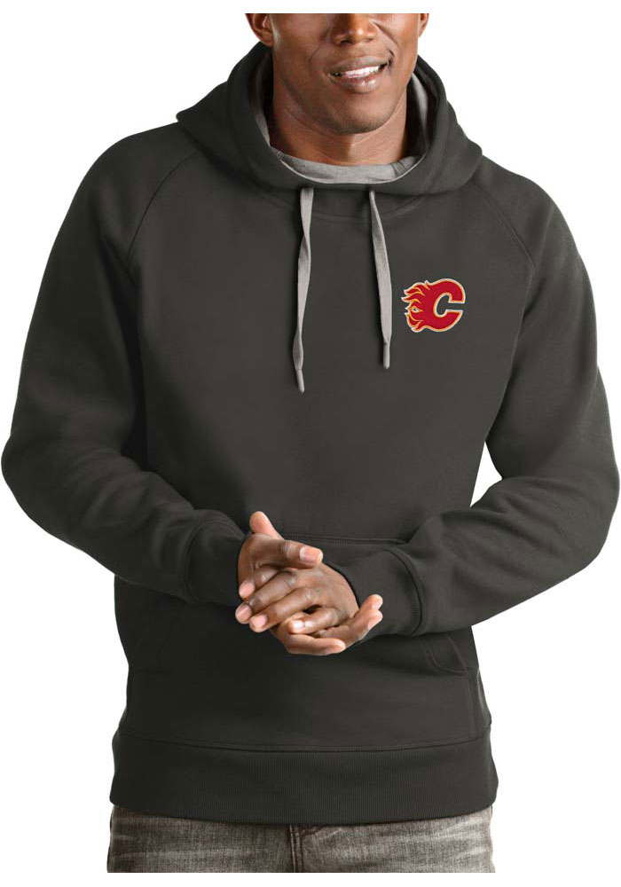 Antigua Calgary Flames Mens Charcoal Victory Long Sleeve Hoodie, Charcoal, 52% COT / 48% POLY, Size XL