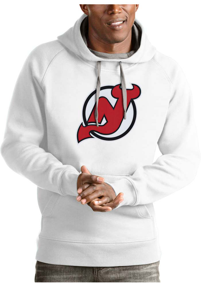 Antigua New Jersey Devils Mens White Victory Long Sleeve Hoodie, White, 52% COT / 48% POLY, Size XL