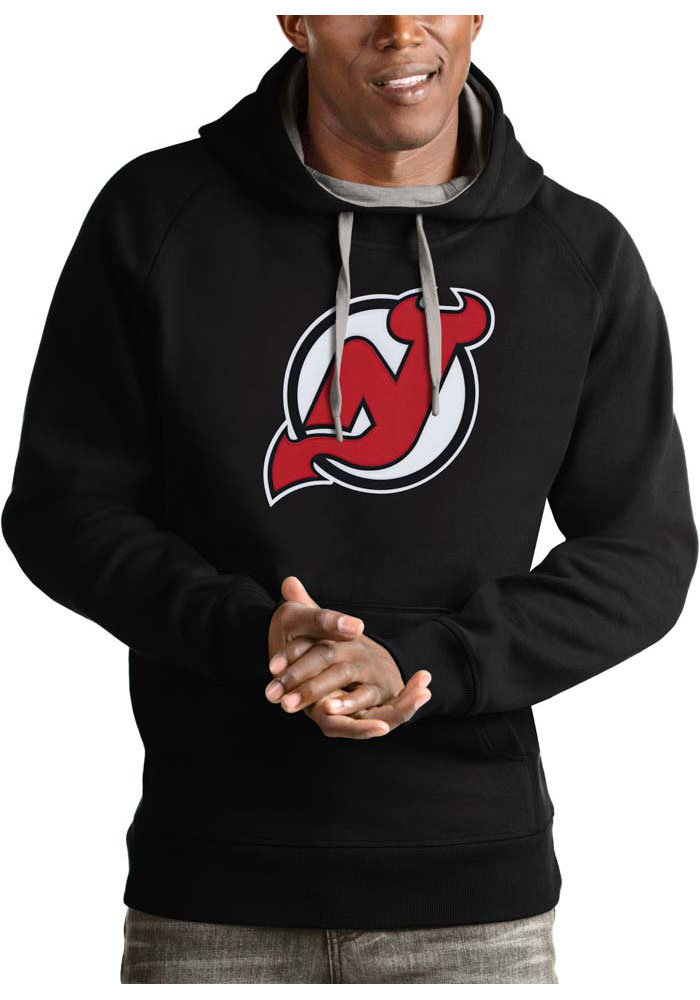 Antigua New Jersey Devils Mens Black Victory Long Sleeve Hoodie, Black, 52% COT / 48% POLY, Size XL