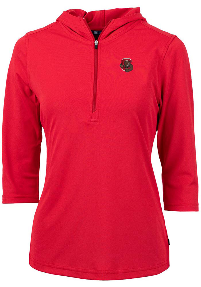 Cutter and Buck Cornell Big Red Womens Red Virtue Eco Pique Hooded Sweatshirt, Red, 95% POLYESTER / 5% SPANDEX, Size XS