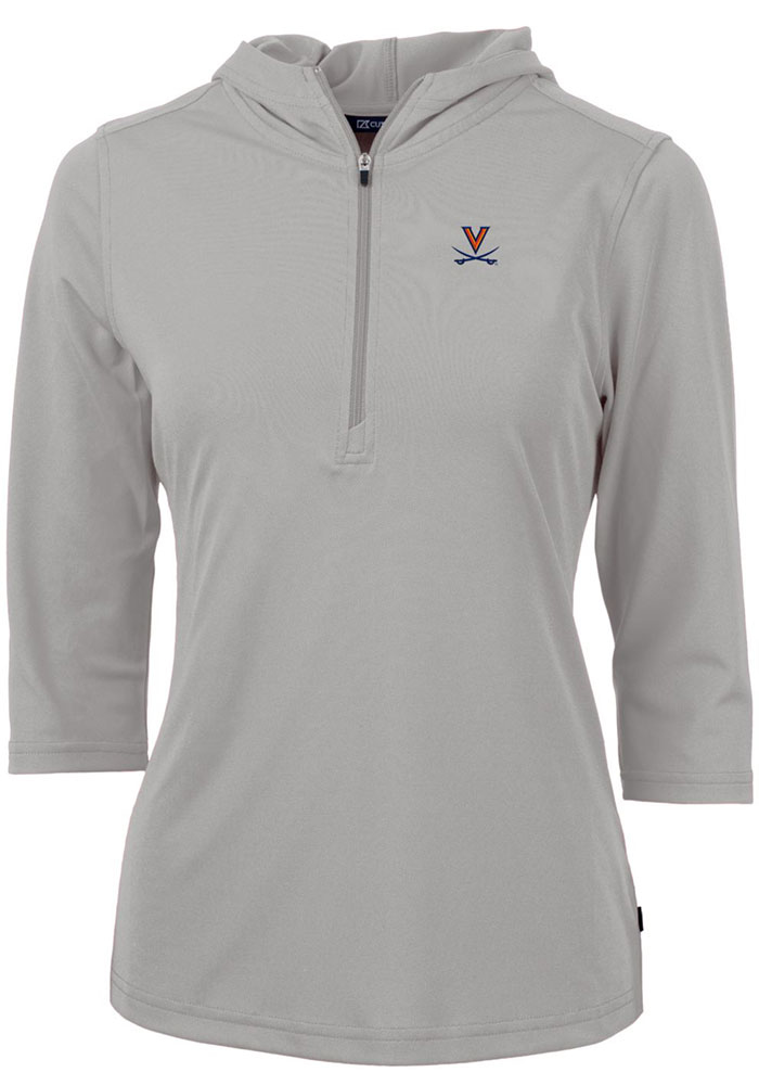 Cutter and Buck Virginia Cavaliers Womens Grey Virtue Eco Pique Hooded Sweatshirt, Grey, 95% POLYESTER / 5% SPANDEX, Size XS