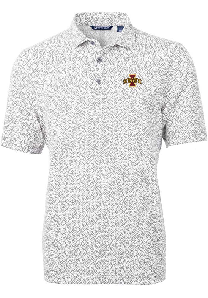 Cutter and Buck Iowa State Cyclones Mens Grey Virtue Eco Pique Botanical Short Sleeve Polo, Grey, 95% POLYESTER / 5% SPANDEX, Size XL