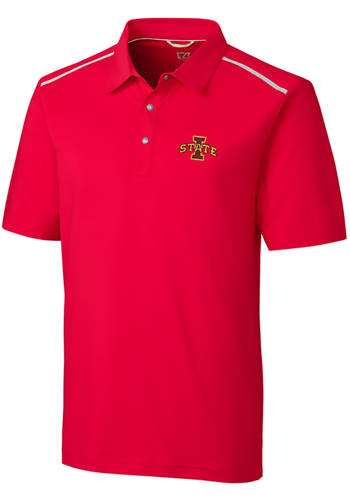 Cutter and Buck Iowa State Cyclones Mens Red Fusion Short Sleeve Polo, Red, 92% POLYESTER / 8% SPANDEX, Size S