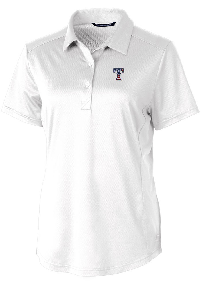 Cutter and Buck Texas Rangers Womens White Prospect Textured Short Sleeve Polo Shirt, White, 92% POLYESTER / 8% SPANDEX, Size XS