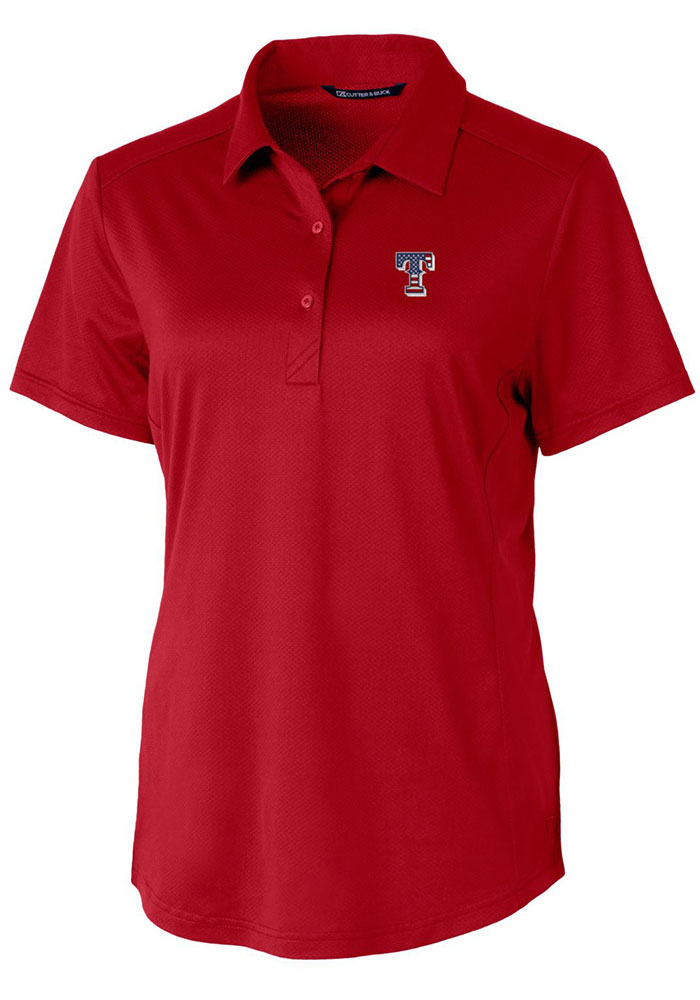 Cutter and Buck Texas Rangers Womens Red Prospect Textured Short Sleeve Polo Shirt, Red, 92% POLYESTER / 8% SPANDEX, Size XS