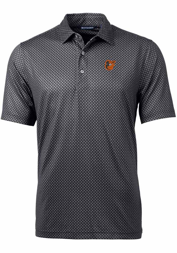 Cutter and Buck Baltimore Orioles Mens Black Pike Banner Print Short Sleeve Polo, Black, 94% POLYESTER / 6% SPANDEX, Size XL
