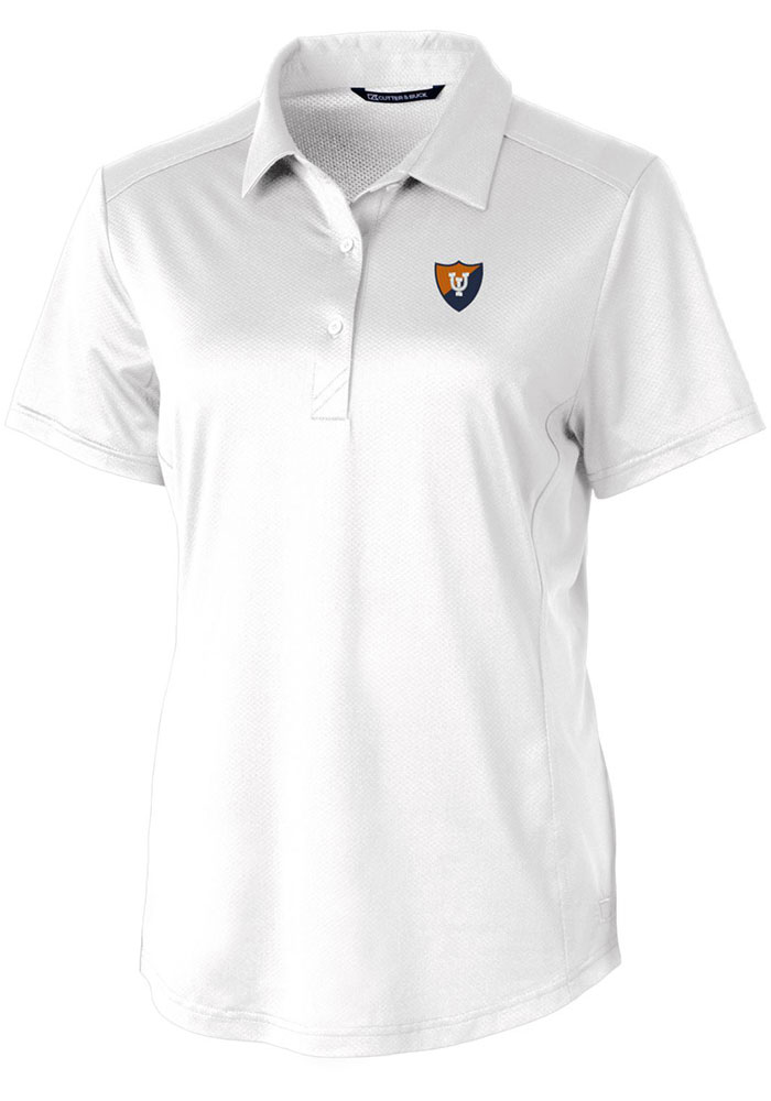 Cutter and Buck Illinois Fighting Illini Womens White Prospect Textured Short Sleeve Polo Shirt, White, 92% POLYESTER / 8% SPANDEX, Size XS