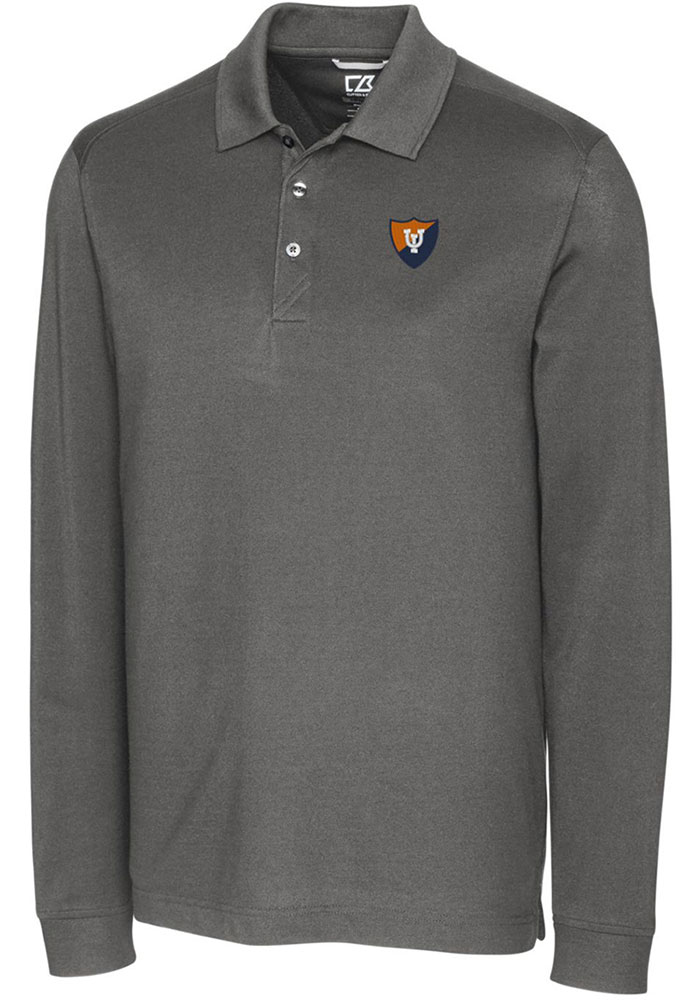 Cutter and Buck Illinois Fighting Illini Mens Grey Advantage Pique Long Sleeve Polo Shirt, Grey, 55% COTTON / 42% POLY / 3% SPANDEX, Size XL