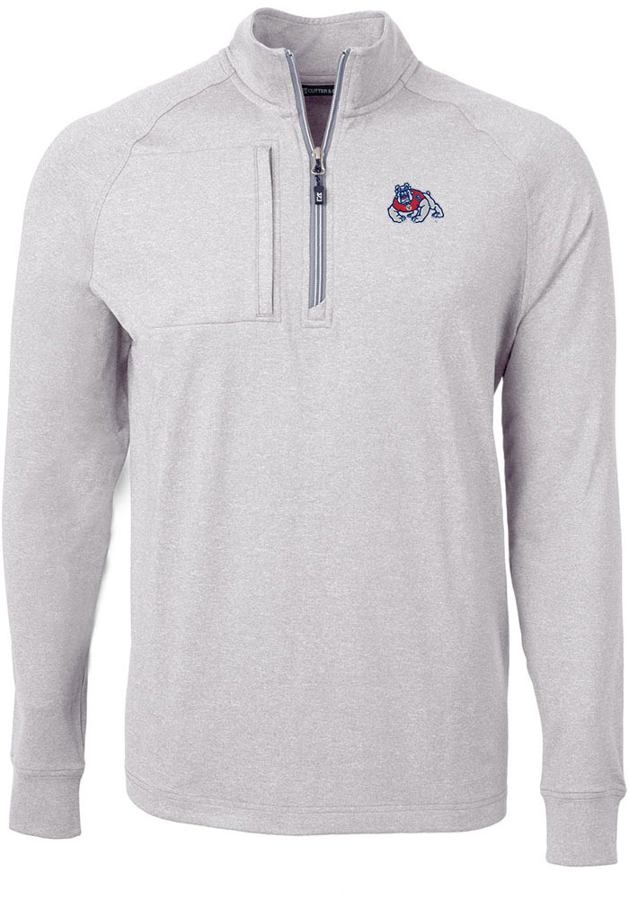 Cutter and Buck Fresno State Bulldogs Mens Grey Adapt Eco Knit Big and Tall 1/4 Zip Pullover, Grey, 88% POLYESTER / 12% SPANDEX, Size XLT