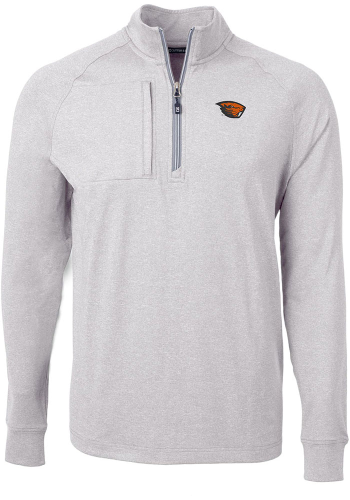 Cutter and Buck Oregon State Beavers Mens Grey Adapt Eco Knit Big and Tall 1/4 Zip Pullover, Grey, 88% POLYESTER / 12% SPANDEX, Size XLT