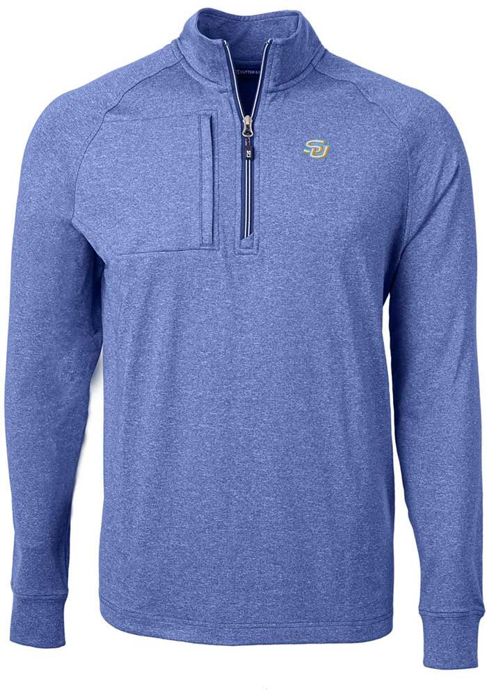 Cutter and Buck Southern University Jaguars Mens Blue Adapt Eco Knit Big and Tall 1/4 Zip Pullover, Blue, 88% POLYESTER / 12% SPANDEX, Size XLT