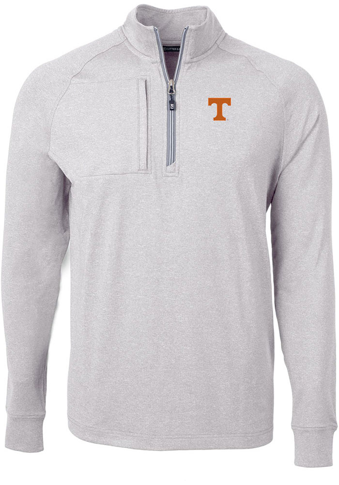 Cutter and Buck Tennessee Volunteers Mens Grey Adapt Eco Knit Big and Tall 1/4 Zip Pullover, Grey, 88% POLYESTER / 12% SPANDEX, Size XLT