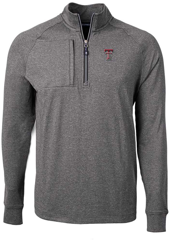 Cutter and Buck Texas Tech Red Raiders Mens Black Adapt Eco Knit Big and Tall 1/4 Zip Pullover, Black, 88% POLYESTER / 12% SPANDEX, Size XLT