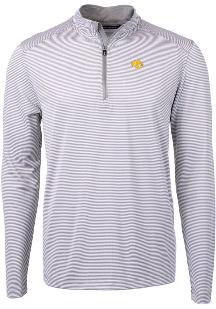 Cutter and Buck Iowa Hawkeyes Mens Grey Virtue Eco Pique Big and Tall 1/4 Zip Pullover, Grey, 47% COT / 47% POLY / 6% SPAN, Size 4XLT