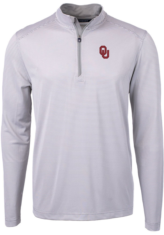 Cutter and Buck Oklahoma Sooners Mens Grey Virtue Eco Pique Big and Tall 1/4 Zip Pullover, Grey, 47% COT / 47% POLY / 6% SPAN, Size 4XLT