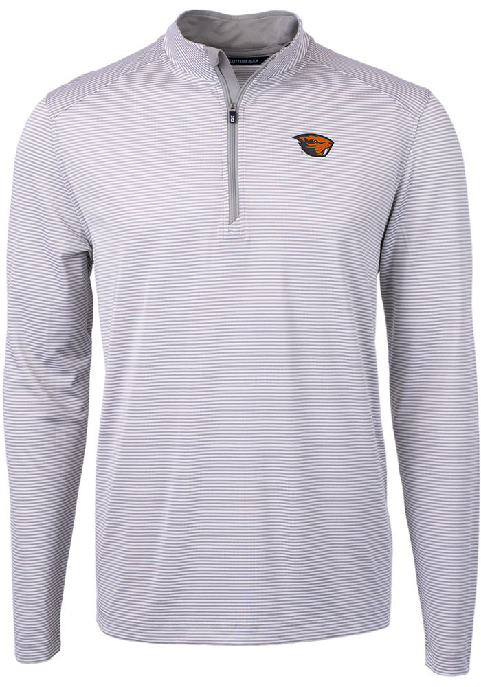 Cutter and Buck Oregon State Beavers Mens Grey Virtue Eco Pique Big and Tall 1/4 Zip Pullover, Grey, 47% COT / 47% POLY / 6% SPAN, Size 4XLT