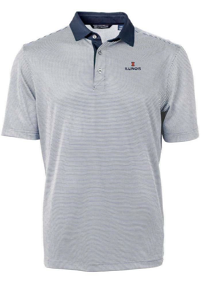 Cutter and Buck Illinois Fighting Illini Navy Blue Virtue Eco Pique Micro Stripe Big and Tall Polo, Navy Blue, 47% COT / 47% POLY / 6% SPAN, Size XLT