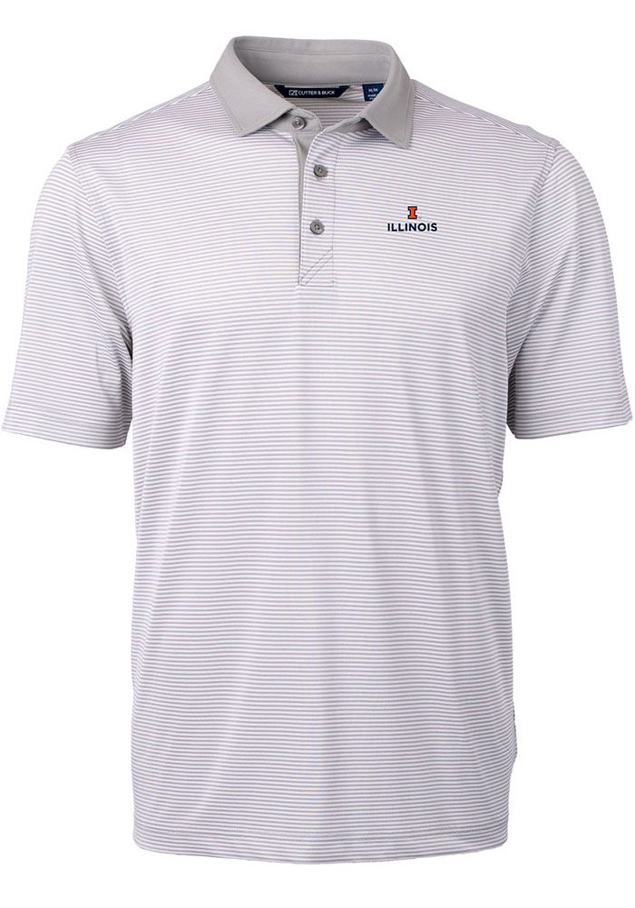 Cutter and Buck Illinois Fighting Illini Grey Virtue Eco Pique Micro Stripe Big and Tall Polo, Grey, 47% COT / 47% POLY / 6% SPAN, Size XLT