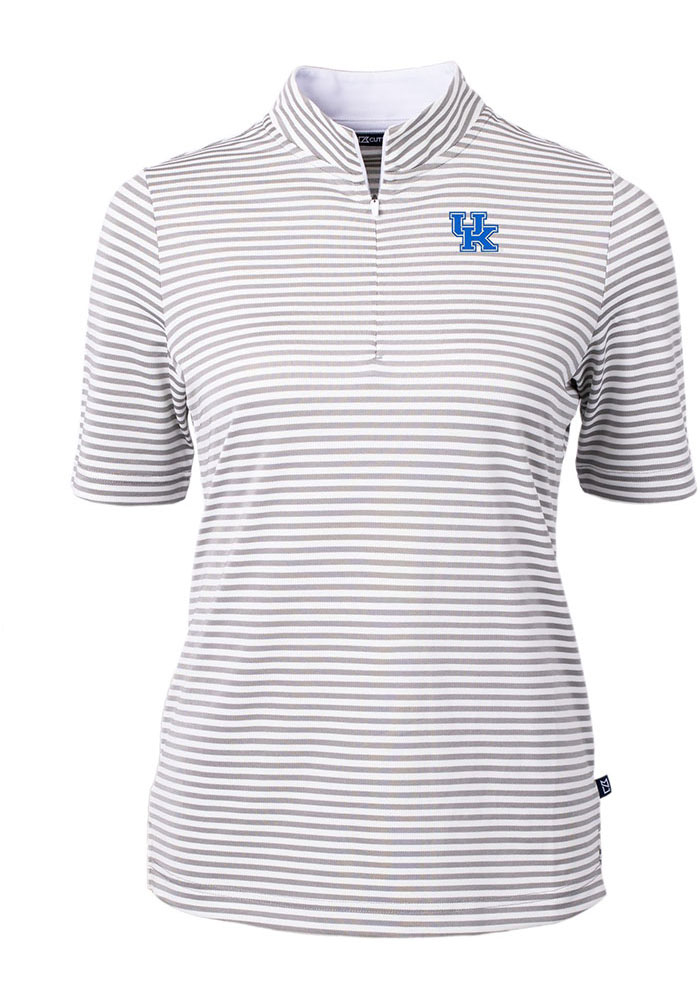 Cutter and Buck Kentucky Wildcats Womens Grey Virtue Eco Pique Stripe Short Sleeve Polo Shirt, Grey, 47% COT / 47% POLY / 6% SPAN, Size XS