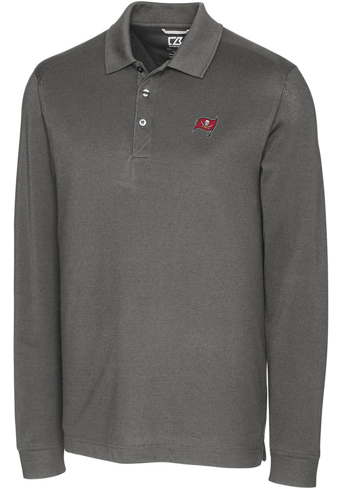 Cutter and Buck Tampa Bay Buccaneers Mens Grey Advantage Long Sleeve Polo Shirt, Grey, 55% COTTON / 42% POLY / 3% SPANDEX, Size XL
