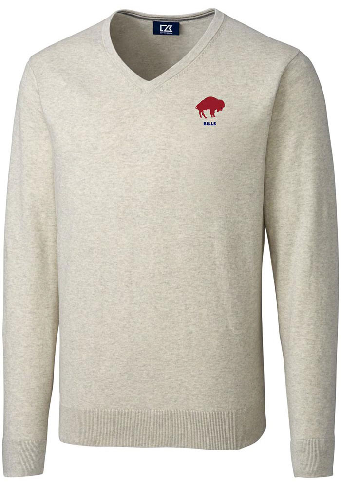 Cutter and Buck Buffalo Bills Mens Oatmeal Lakemont Long Sleeve Sweater, Oatmeal, 80 COT/15 NYLN/5 SPN, Size XL