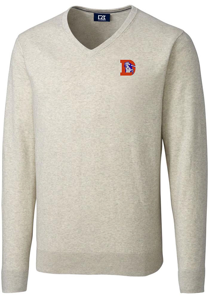 Cutter and Buck Denver Broncos Mens Oatmeal Lakemont Long Sleeve Sweater, Oatmeal, 80 COT/15 NYLN/5 SPN, Size XL