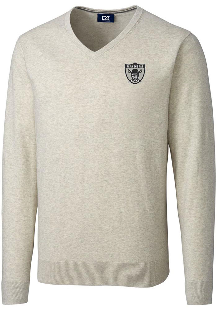 Cutter and Buck Las Vegas Raiders Mens Oatmeal Lakemont Long Sleeve Sweater, Oatmeal, 80 COT/15 NYLN/5 SPN, Size XL