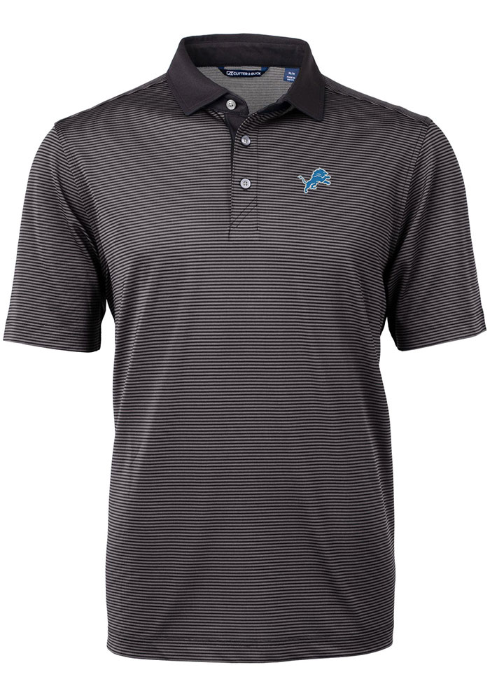 Cutter and Buck Detroit Lions Black Virtue Eco Pique Big and Tall Polo, Black, 47% COT / 47% POLY / 6% SPAN, Size XLT