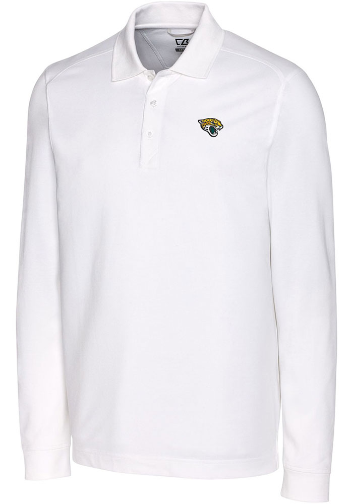 Cutter and Buck Jacksonville Jaguars Mens White Advantage Pique Long Sleeve Big and Tall Polos Shirt, White, 55% COTTON / 42% POLY / 3% SPANDEX, Size LT