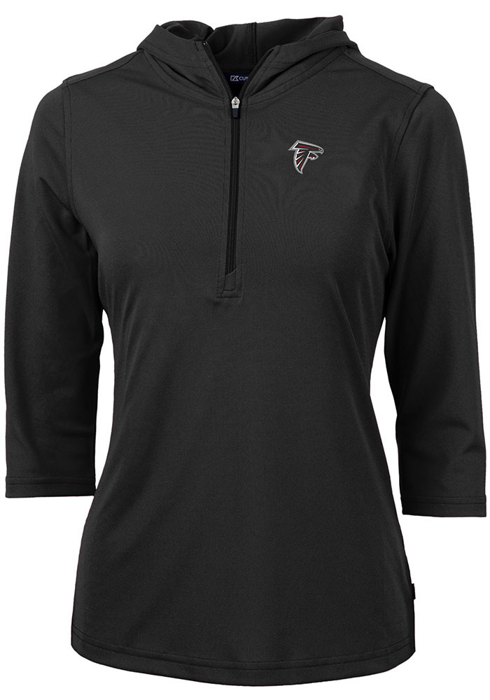 Cutter and Buck Atlanta Falcons Womens Black Virtue Eco Pique Hooded Sweatshirt, Black, 95% POLYESTER / 5% SPANDEX, Size XS