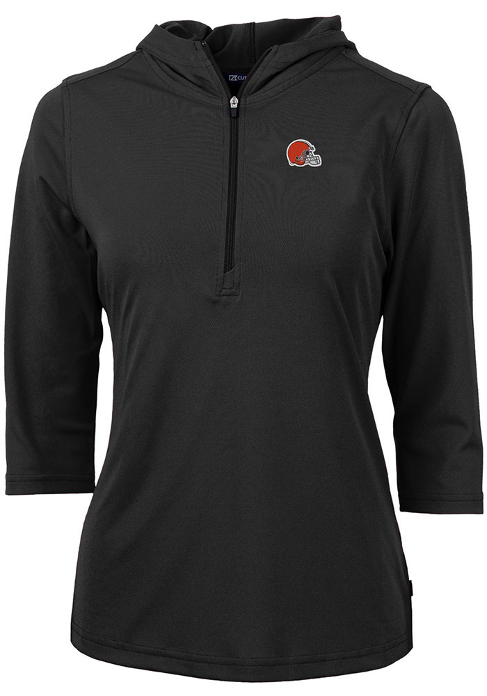 Cutter and Buck Cleveland Browns Womens Black Virtue Eco Pique Hooded Sweatshirt, Black, 95% POLYESTER / 5% SPANDEX, Size XS