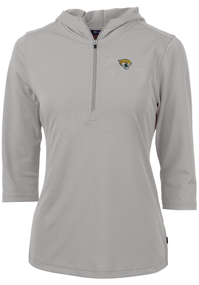 Cutter and Buck Jacksonville Jaguars Womens Grey Virtue Eco Pique Hooded Sweatshirt, Grey, 95% POLYESTER / 5% SPANDEX, Size XS